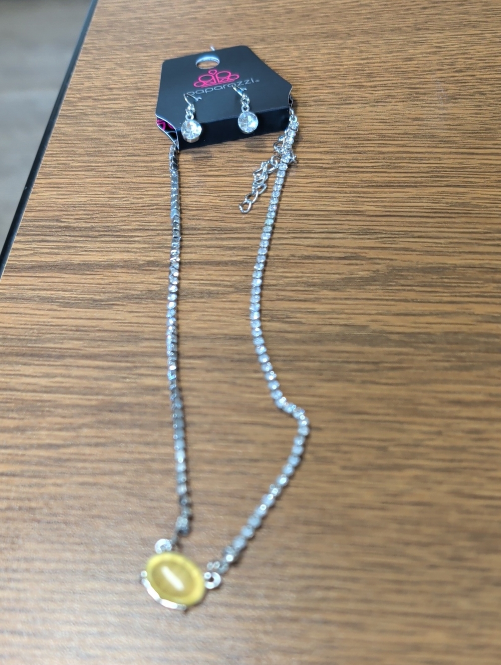 paparazzi Silver-Tone Necklace with Yellow Center Stone